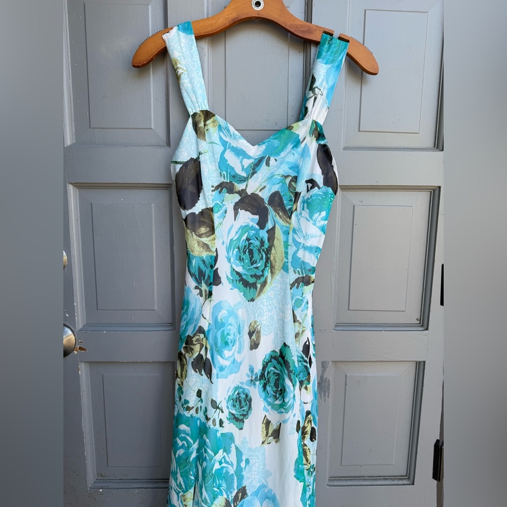 connected apparel Aqua and Teal Rose-Print Midi Dress